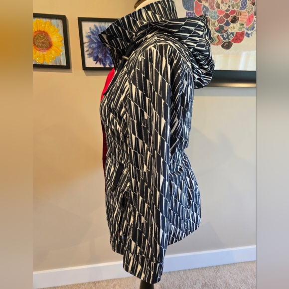 Lands' End Raincoat utility jacket Black, White with Red Accents - Picture 5 of 13